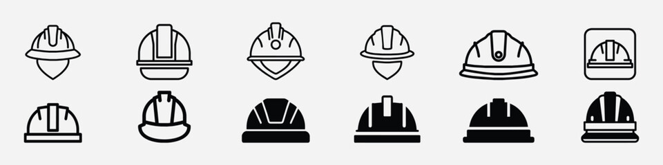 Construction helmet linear icon. Helmet icon . Motorcycle helmet sign and symbol. Construction helmet icon. Safety helmet icon, Helmet icon. Builder safety helmet vector icon - obrazy, fototapety, plakaty