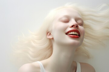 Fototapeta premium Portrait of beautiful albino woman isolated on white studio background. Beauty, fashion, skincare, cosmetics concept