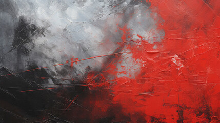 Closeup of abstract rough red, black, grey art painting, with oil brushstroke, pallet knife...