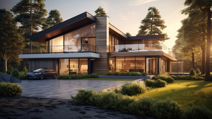 Modern mansion with a lot of glass design and stone pieces. Great and expensive house to live.
