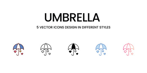 Umbrella Icons Design in Five style with Editable Stroke. Line, Solid, Flat Line, Duo Tone Color, and Color Gradient Line. Suitable for Web Page, Mobile App, UI, UX and GUI design