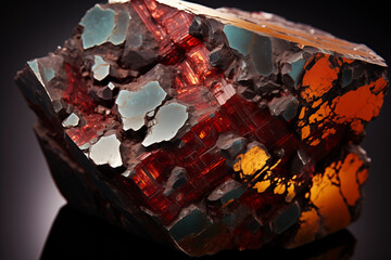 close-up of a meteorite specimen, showcasing its unique textures, colors, and metallic luster.