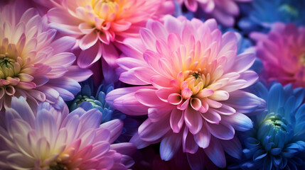 A background of chrysanthemums of different colors