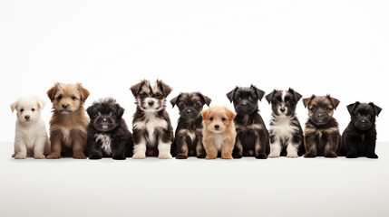 A collage of puppies of different colors