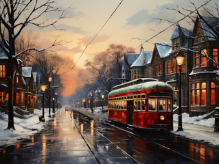 Obraz premium Painting of Christmas and White Winter Day