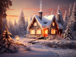 Fototapeta premium Painting of Christmas and White Winter Day