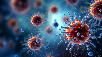 Obraz premium The immunotherapy medical approach, featuring floating viruses in a microscopic view. The image illustrates the concept of using the bodys immune system to fight diseases, particularly cancer.