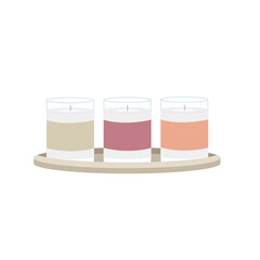 Aroma candles vector illustration. Three candles icon. Three different aroma candles sticker. 