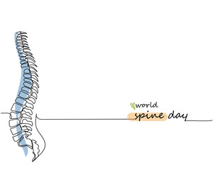 World spine day in october line art. Human spine in one line on a white background. Simple illustration with back bones. The concept of health, strength, musculoskeletal system, spinal discs, diseases