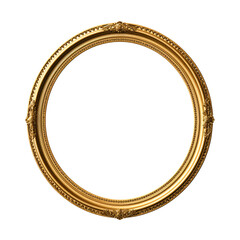 Obraz premium antique and vintage-inspired round gold picture frame, with an oval circle design.isolated on transparent background and a white background