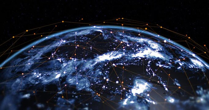 Digital Internet Grid Over the Planet Earth. High Speed Internet Connection By Satellites. Technology Related 4K 3D Background Animation.