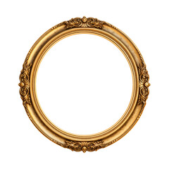 antique and vintage-inspired round gold picture frame, with an oval circle design.isolated on transparent background and a white background