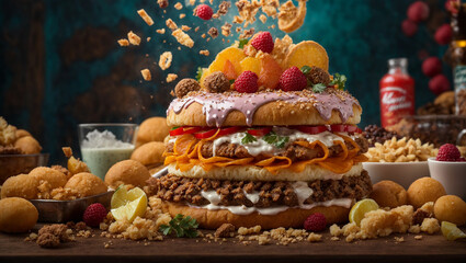 assorted junk food. Unhealthy products. Assortment of fast carbohydrates food.