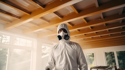 Professional House Painter Wearing Facial Protection.