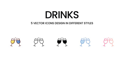 Drinks Icons Design in Five style with Editable Stroke. Line, Solid, Flat Line, Duo Tone Color, and Color Gradient Line. Suitable for Web Page, Mobile App, UI, UX and GUI design