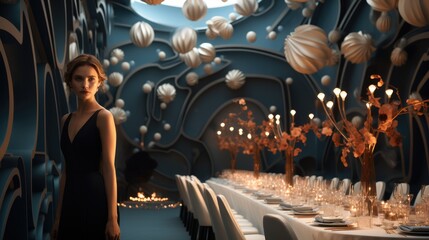 Beautiful woman at luxurious gala dinner.