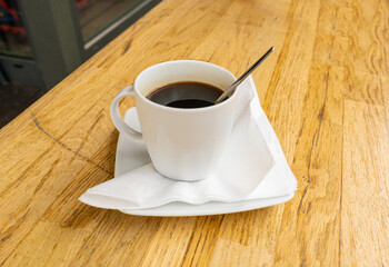 Fresh Black Coffee in Outdoor Cafe, Coffee Cup in Coffeeshop City, Black Coffee on Restaurant Table