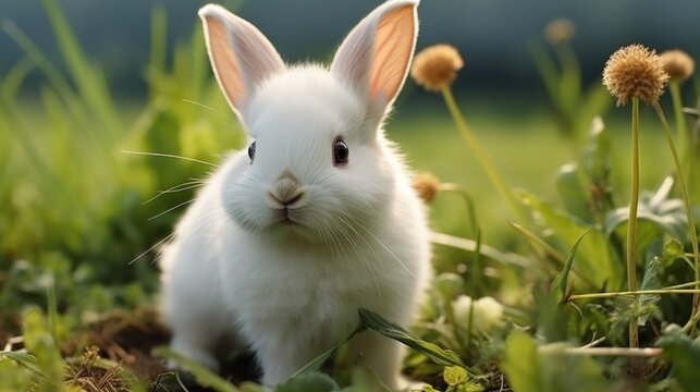 A rabbit in a field of flowers