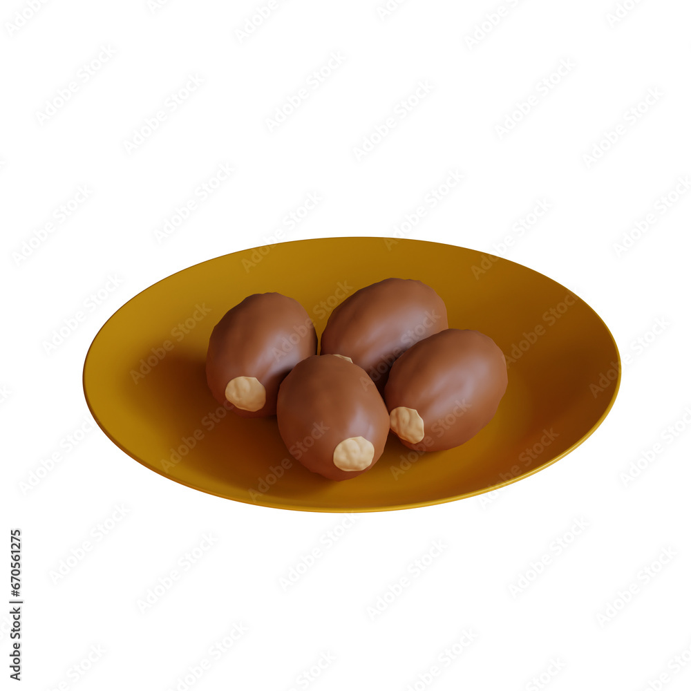 Aufkleber 3d model of dates fruit bowl with tempting display to delight your taste buds. 3d illustration, 3d e