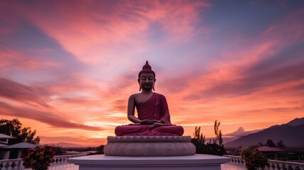 buddha statue at sunset - obrazy, fototapety, plakaty