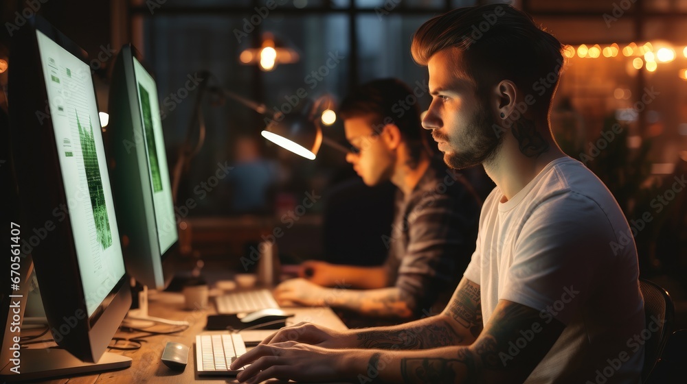 Poster Programmers Coding For Website In Office, Information Technology.
