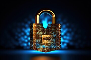 Cybersecurity concept with padlock on abstract background