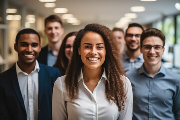 Obraz premium Business team leader, Happy multiracial professional employees, team.
