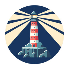 lighthouse shining vector illustration, Light house rays, lighthouse signaling  stock vector image 