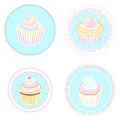 Set of Cute Cupcake dessert sweet bakery bright isolated vector