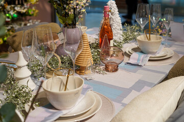 Christmas table setting in home goods store