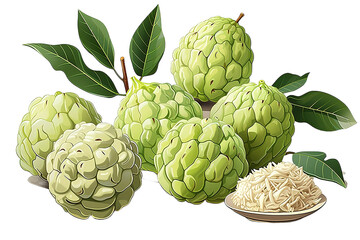 Fototapeta premium fresh custard apple with leaf isolated on a Transparent background. Generative AI