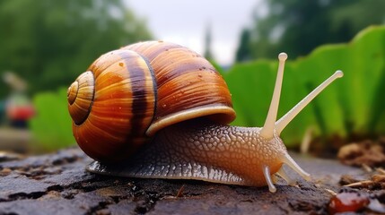 snail on a green leaf