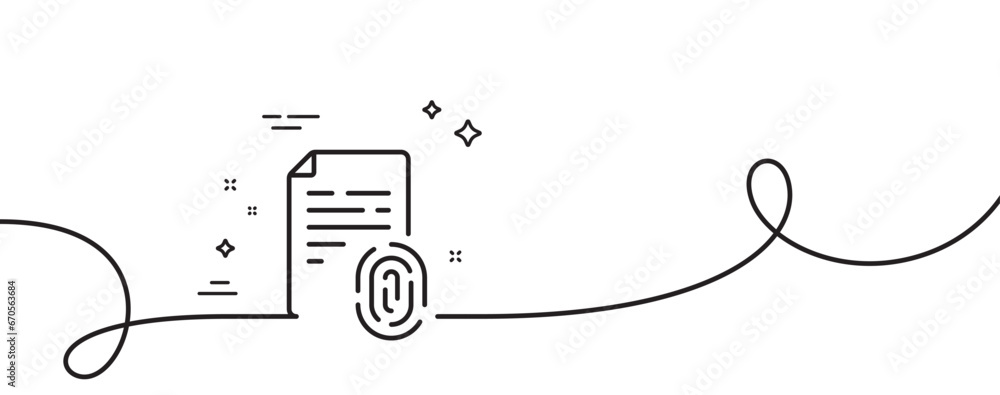 Poster fingerprint document line icon. continuous one line with curl. finger print scan sign. biometric ide