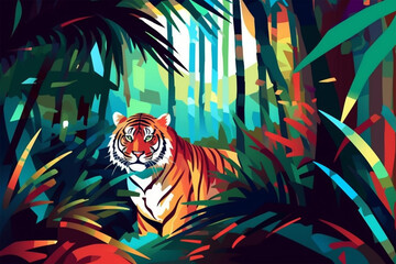 Fototapeta na wymiar wpap stail tiger in the jungle