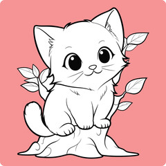 Cute Cat line art Illustration Template Design black and white Feline gift box Coloring Page v18