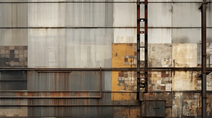 An industrial building with rusted metal panels, AI - obrazy, fototapety, plakaty