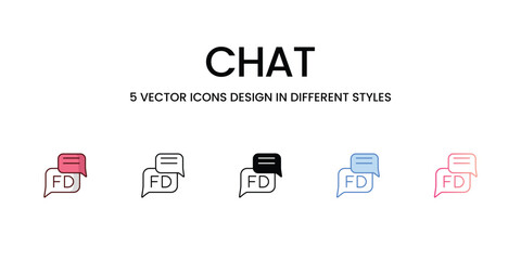 Chat Icons Design in Five style with Editable Stroke. Line, Solid, Flat Line, Duo Tone Color, and Color Gradient Line. Suitable for Web Page, Mobile App, UI, UX and GUI design
