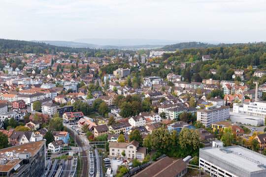 Aerial cityscape, Winterthur, Zurich, Switzerland