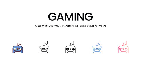 Gaming Icons Design in Five style with Editable Stroke. Line, Solid, Flat Line, Duo Tone Color, and Color Gradient Line. Suitable for Web Page, Mobile App, UI, UX and GUI design