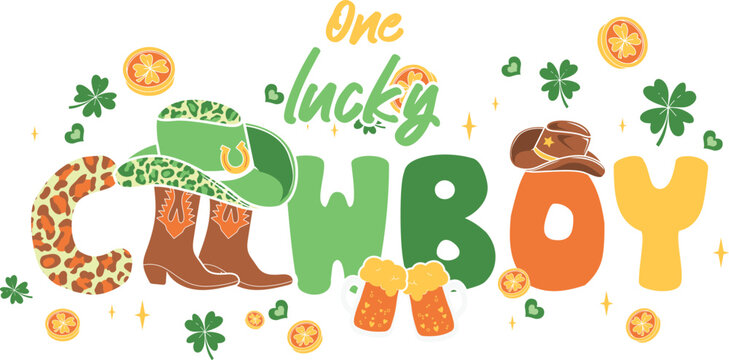 Western Saint Patrick Sublimation Illustration