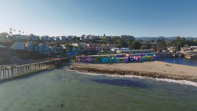Colorful residential neighborhood Capitola Venetian Court in the California coast, USA. Aerial view of the colorful beach neighborhood in Capitola, California 