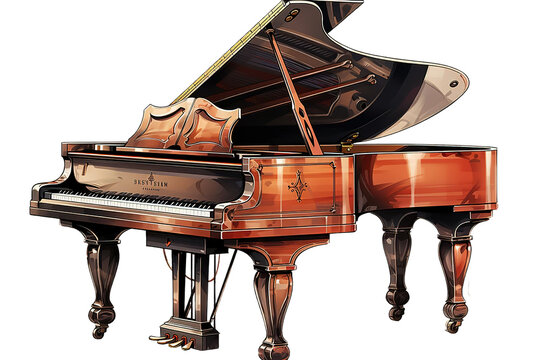 Grand Piano. 3D illustration. 3D high-quality rendering isolated on a Transparent background. Generative AI