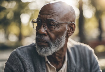 portrait of bald and bearded african american senior man