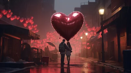 Fotobehang Couple amoureux dans une ambiance romantique à la nuit tombée © HKTR-atelier