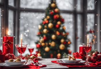 Christmas and New Year, a beautiful setting of the New Year's table in red