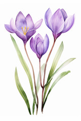 Obraz na płótnie Canvas Watercolour Collection { No1 } Organic Saffron Crocus Sativus grown on Saffron Eco Fields. Isolated on White Background. Generative AI.