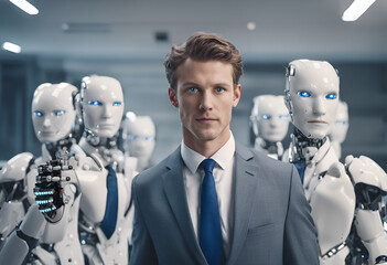 Businessman and robot team - Generative AI