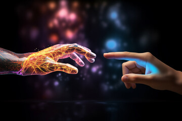 Artificial intelligence as a being transmitting the spark of knowledge from its finger to the human finger