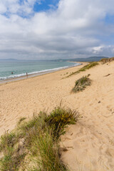 View of the extensive beach of La Lanzada, A Lanzada, in O Grove and Sanxenxo, Pontevedra, Galicia.