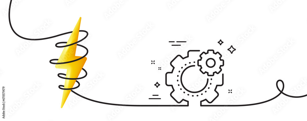 Poster cogwheel line icon. continuous one line with curl. engineering tool sign. cog gear symbol. cogwheel 